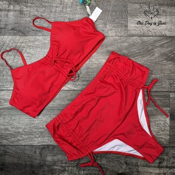 Peddney Ruched Front High Waist Bikini Swimsuit Size XL - Picture 1 of 3